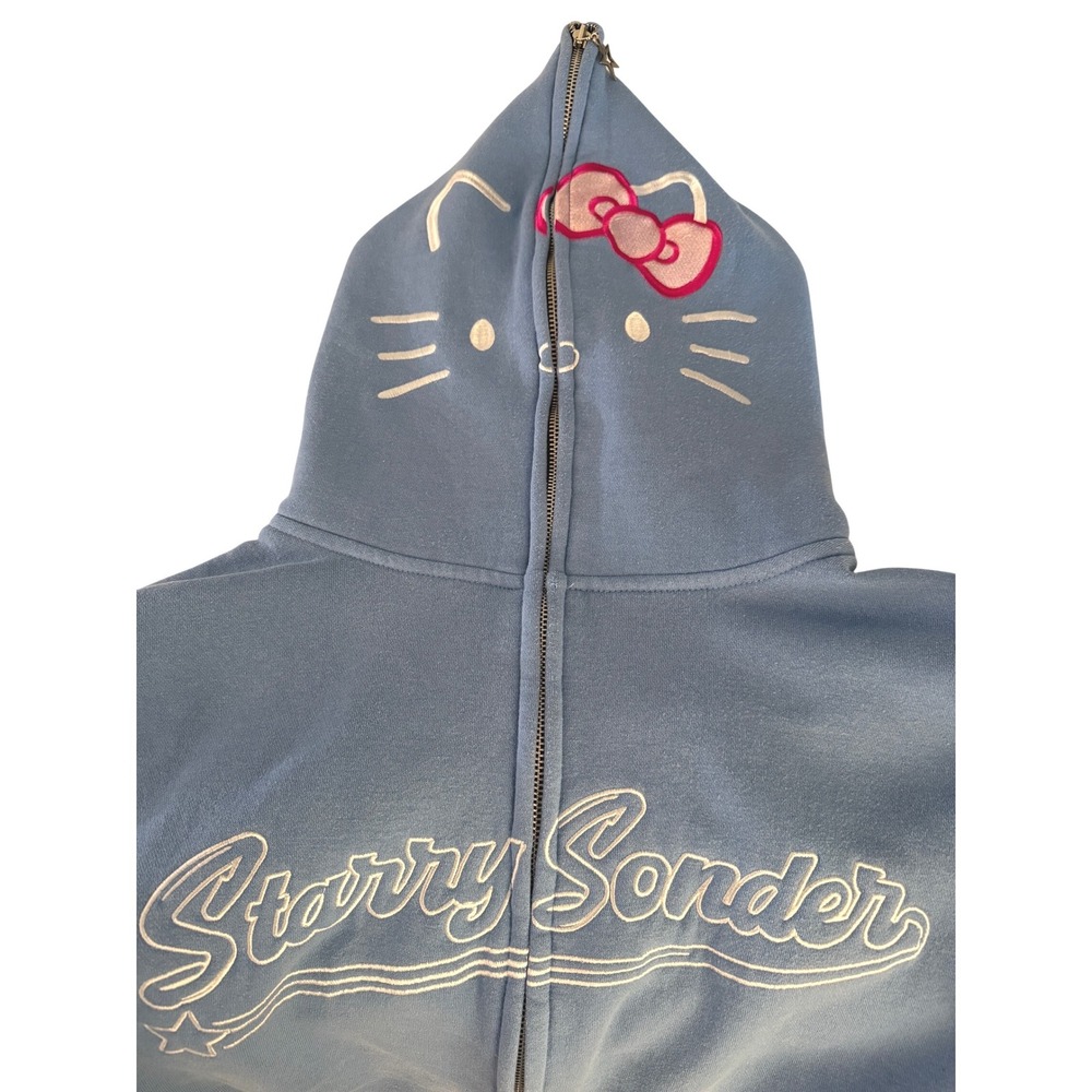 Starry Sonder‎ Blue Hello Kitty Full Zip Hoodie Long Sleeve Size Medium Rare